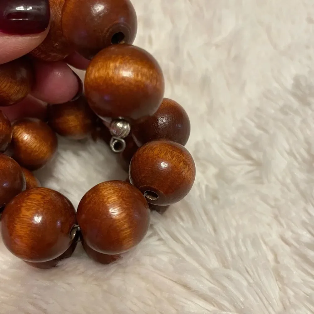 Vintage Large Jumbo Chunky Wood Balls Expandable Wrap Bracelet Retro 60’s 70’s